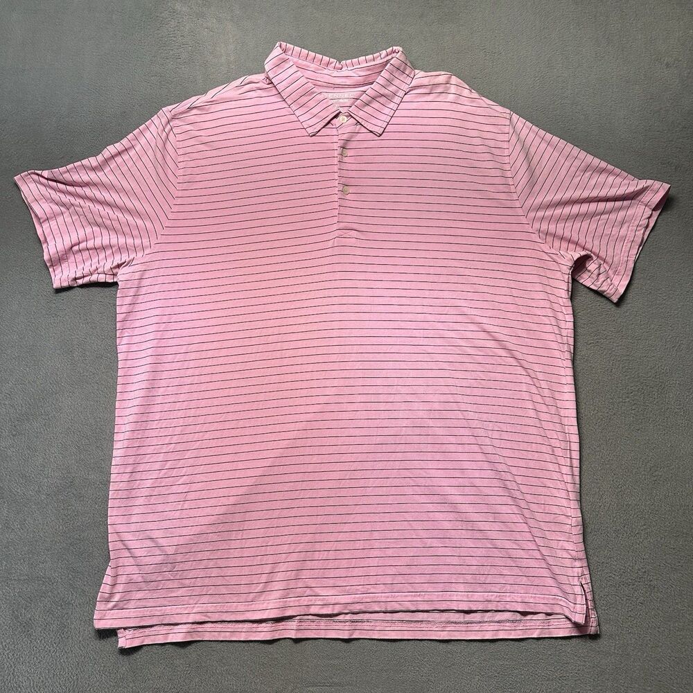 Fennec Mens 2XL Polo Shirt Pink Striped Golf Stretch Performance Casual EUC